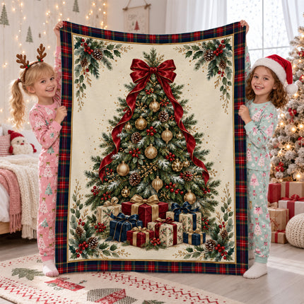 Christmas Tree Fleece Blanket Tartan Plaid Holiday Decor