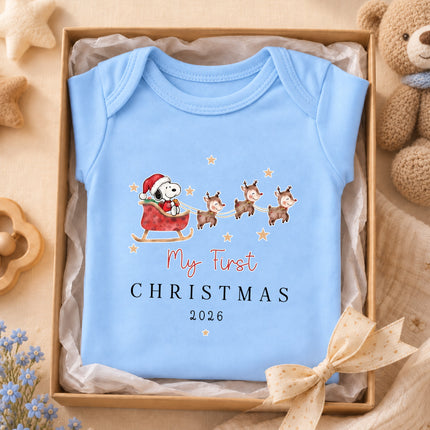 My First Christmas 2026 Reindeer Sleigh Baby Bodysuit