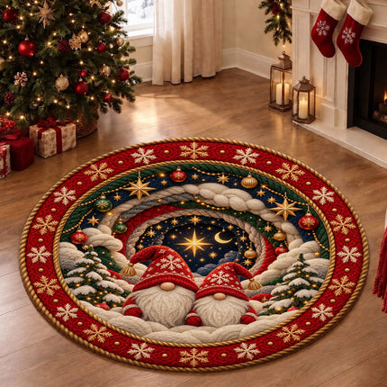 Christmas Round Rug Gnome Starry Night Holiday Doormat