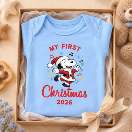 My First Christmas 2026 Festive Music Notes Baby Bodysuit
