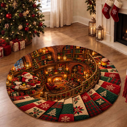 Christmas Round Rug Cozy Library Patchwork Staircase Doormat