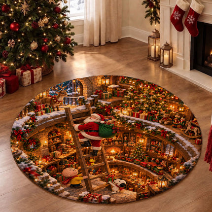 Christmas Round Rug Enchanted Toy Workshop Holiday Doormat