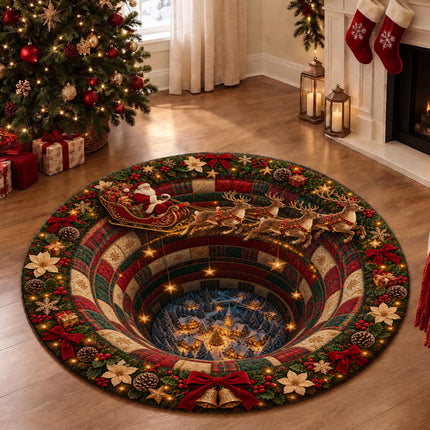 Christmas Round Rug Santa Sleigh Winter Village Doormat