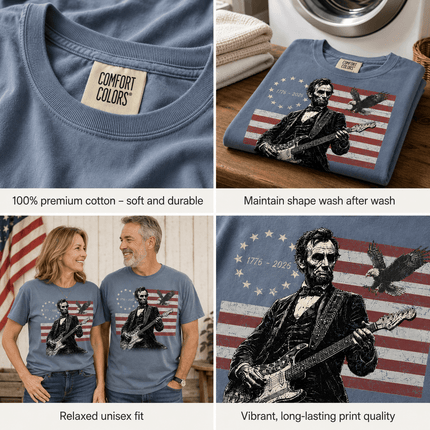 Comfort Colors 250th Anniversary USA Abraham Lincoln Guitar Flag T-Shirt