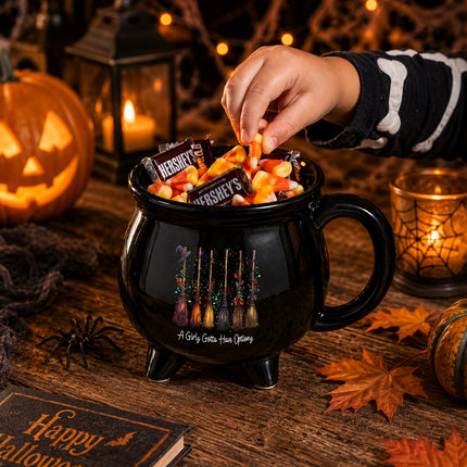 A Girls Gotta Have Options Cauldron Mug Halloween Witch Broom Coffee Cup