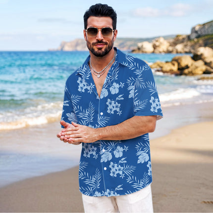 Beach Summer Blue Tropical Floral Hawaiian Shirt