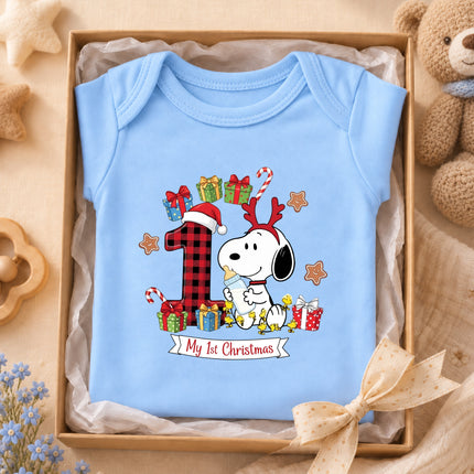 My 1st Christmas Buffalo Plaid Number One Baby Bodysuit