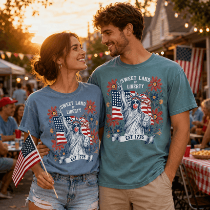 Comfort Colors Sweet Land Of Liberty EST 1776 Bubblegum Statue 250th Anniversary USA T-Shirt