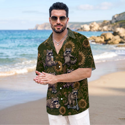 Funny Raccoon Sunflower Summer Vacation Hawaiian Shirt