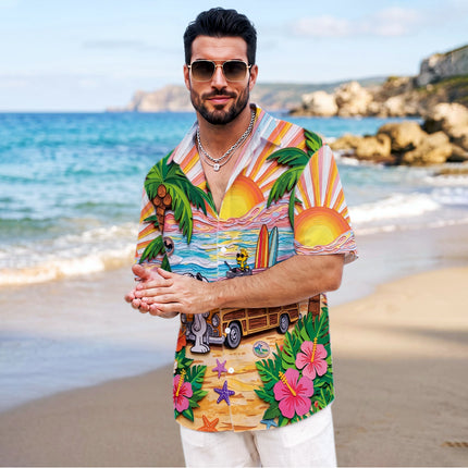 Tropical Beach Sunset Surf Van Hawaiian Shirt