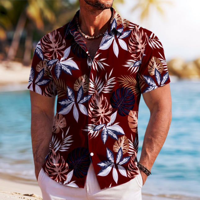 Beach Summer Tropical Red Leaf Print Hawaiian Shirt