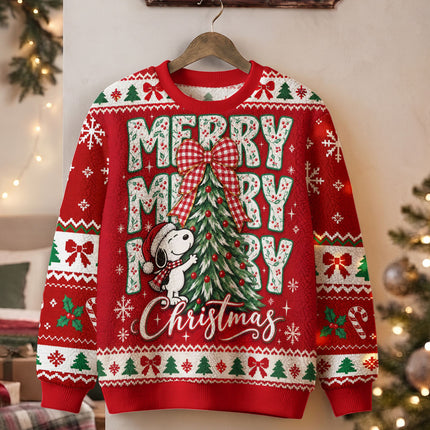 Funny Merry Christmas Ugly Sweatshirt Cartoon Dog Tree Design