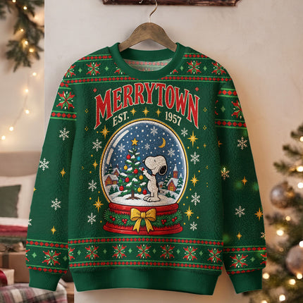 Funny Christmas Snow Globe Ugly Sweatshirt Merrytown Dog Design