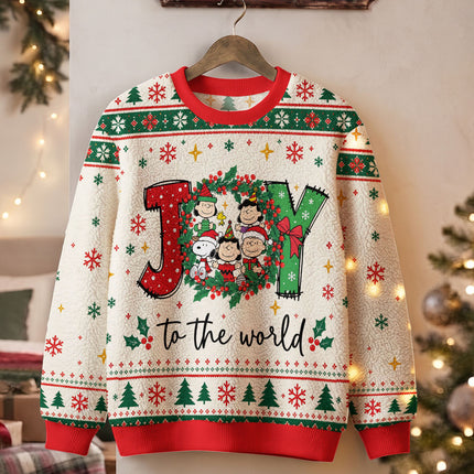 Funny Joy to the World Ugly Sweatshirt Christmas Cartoon Wreath