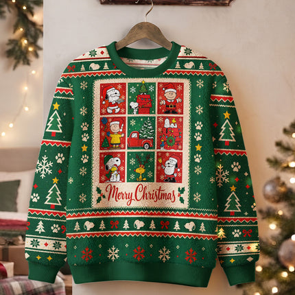 Funny Cartoon Christmas Ugly Sweatshirt Green Holiday Comic Panels