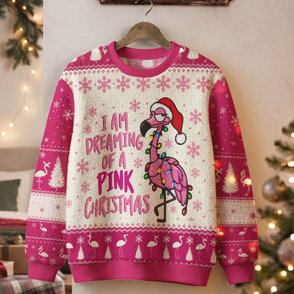 Pink Flamingo Christmas Ugly Sweatshirt Funny Dreaming of a Pink Christmas