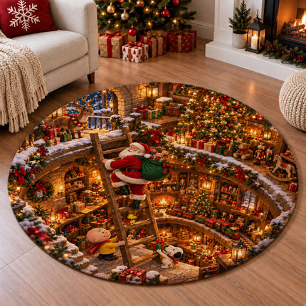 Christmas Round Rug Enchanted Toy Workshop Holiday Doormat