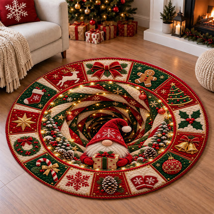 Christmas Round Rug Gnome Present Spiral Doormat