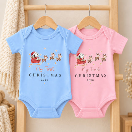 My First Christmas 2026 Reindeer Sleigh Baby Bodysuit