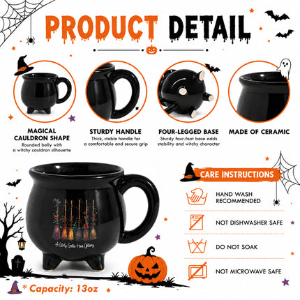 A Girls Gotta Have Options Cauldron Mug Halloween Witch Broom Coffee Cup