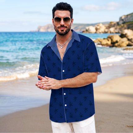 Navy Blue Palm Tree Tropical Beach Summer Hawaiian Shirt