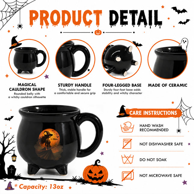 Personalized Witch Full Moon Cauldron Mug Halloween Custom Name