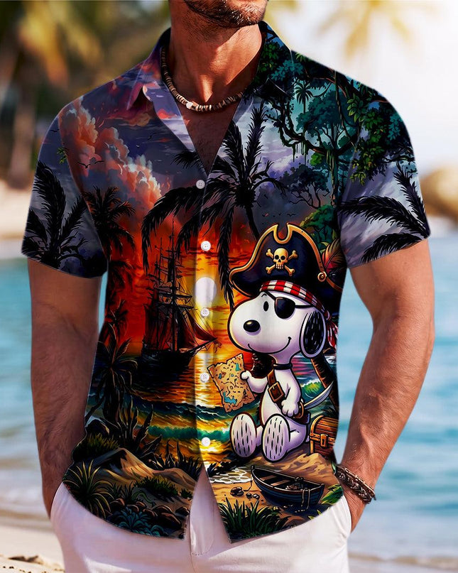Pirate Treasure Tropical Beach Sunset Hawaiian Shirt