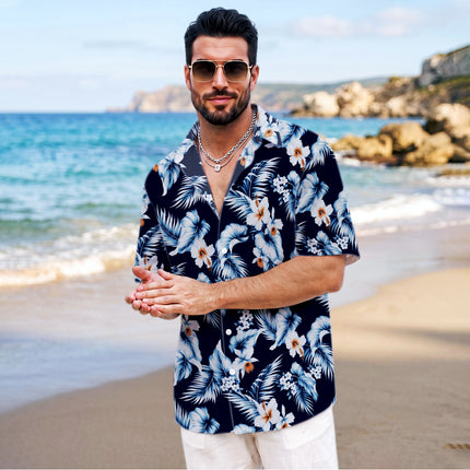 Beach Summer Navy Hibiscus Tropical Floral Hawaiian Shirt