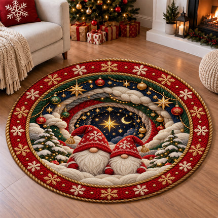 Christmas Round Rug Gnome Starry Night Holiday Doormat