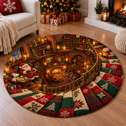 Christmas Round Rug Cozy Library Patchwork Staircase Doormat