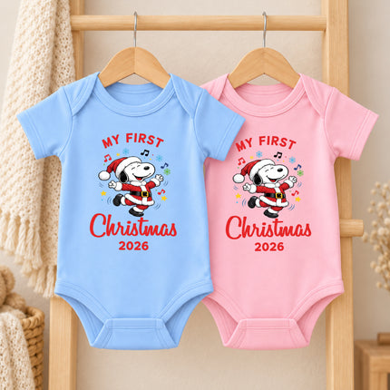 My First Christmas 2026 Festive Music Notes Baby Bodysuit