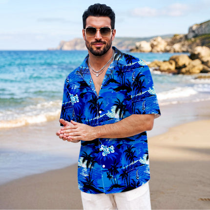 Blue Tropical Island Beach Floral Summer Hawaiian Shirt