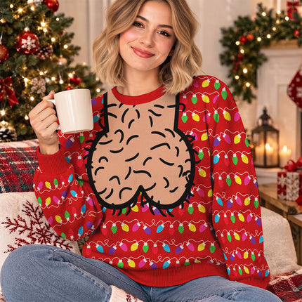 Funny Hairy Balls Christmas Ugly Sweatshirt Colorful Lights Adult Humor