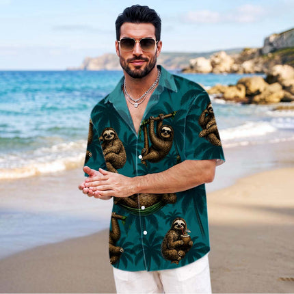 Tropical Sloth Palm Tree Vacation Summer Hawaiian Shirt