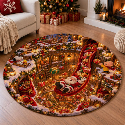 Christmas Round Rug Magical Gift Slide Holiday Doormat