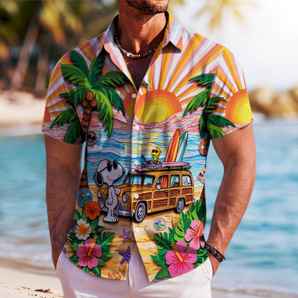 Tropical Beach Sunset Surf Van Hawaiian Shirt