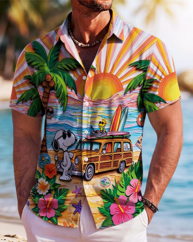 Tropical Beach Sunset Surf Van Hawaiian Shirt