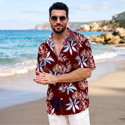 Beach Summer Tropical Red Leaf Print Hawaiian Shirt