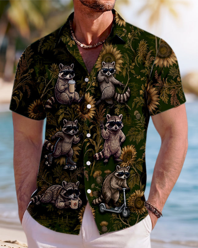 Funny Raccoon Sunflower Summer Vacation Hawaiian Shirt