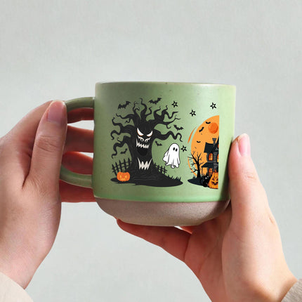 Halloween Pottery Mug Black Cat Haunted House Spooky Cup