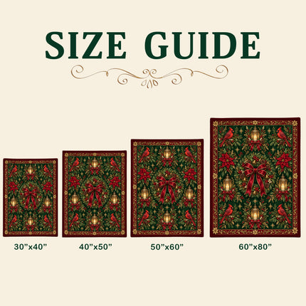 Cardinal Christmas Fleece Blanket Vintage Holiday Wreath