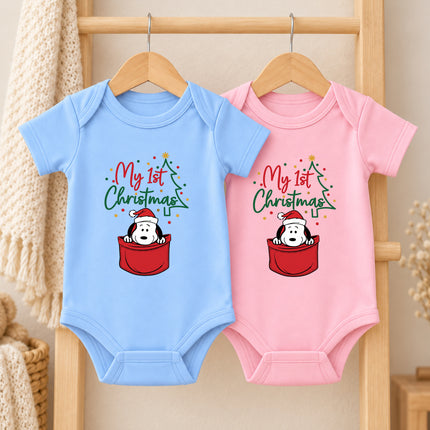 My First Christmas Santa Hat Pocket Graphic Baby Bodysuit