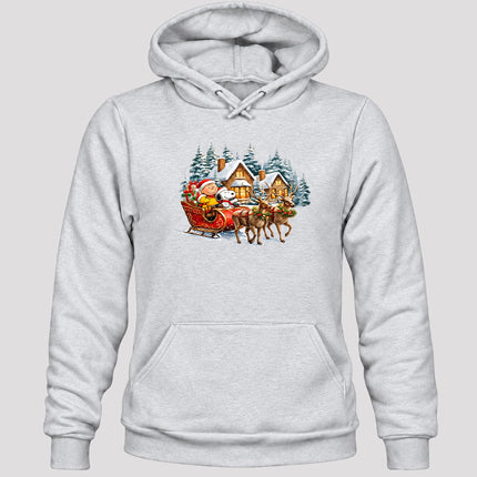 Christmas Reindeer Sleigh Ride Snowy Village Hoodie
