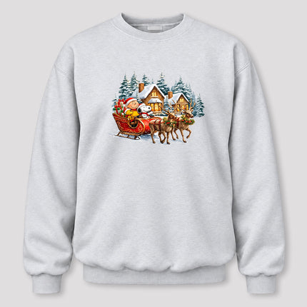 Christmas Reindeer Sleigh Ride Snowy Village Sweatshirt
