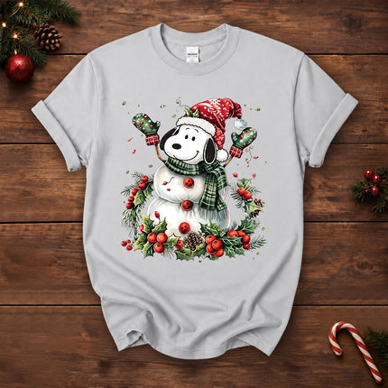 Christmas Snowman Santa Hat Holly Berries T-Shirt