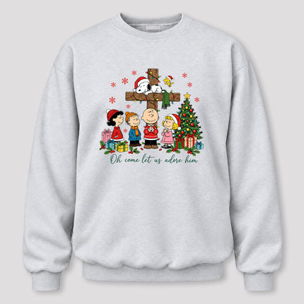 Oh Come Let Us Adore Him Christmas Cross Sweatshirt