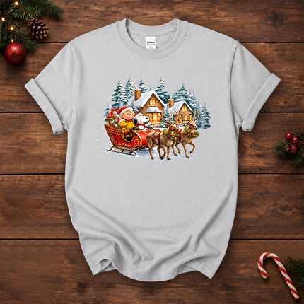 Christmas Reindeer Sleigh Ride Snowy Village T-Shirt