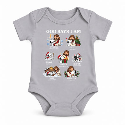 God Says I Am Christian Christmas Faith Affirmations Baby Bodysuit