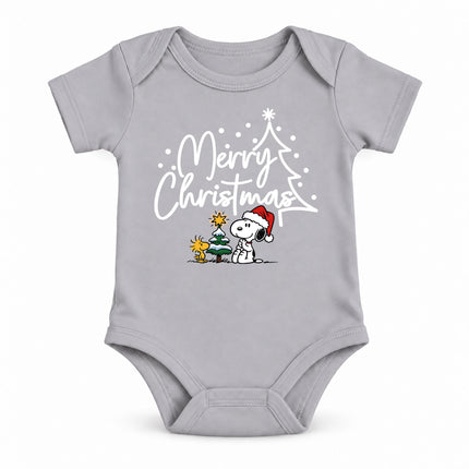 Merry Christmas Snowy Tree Cute Holiday Outfit Baby Bodysuit