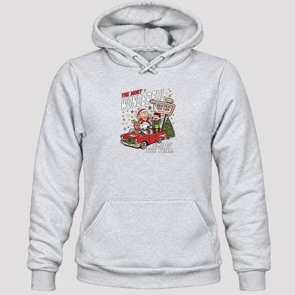 Christmas Tree Farm Vintage Car Most Wonderful Time Hoodie